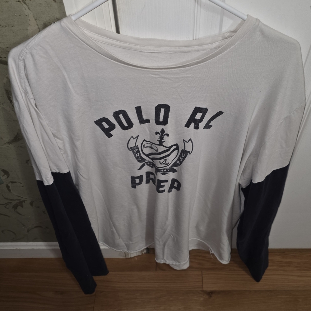 VINTAGE RALPH LAUREN SPORT POLO U.S.A. MEN'S TWO-TONE TSHIRT DESTROYED TRASHED